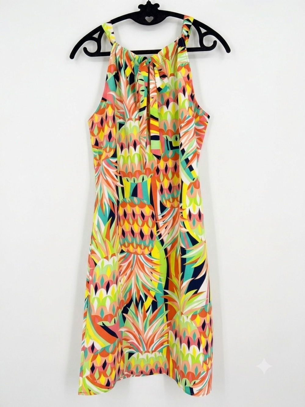 Crown & Ivy Pineapple Print Halter Dress, Size M, Preppy Colorful Vacation Wear